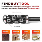 Findbuytool Carbide Heavy Duty Flush Trim Router Bit, 1/2" Shank, 30mm Cutting Diameter,Top & Bottom Bearings Insert Flush Trim Router Bit for Woodworking Trimming