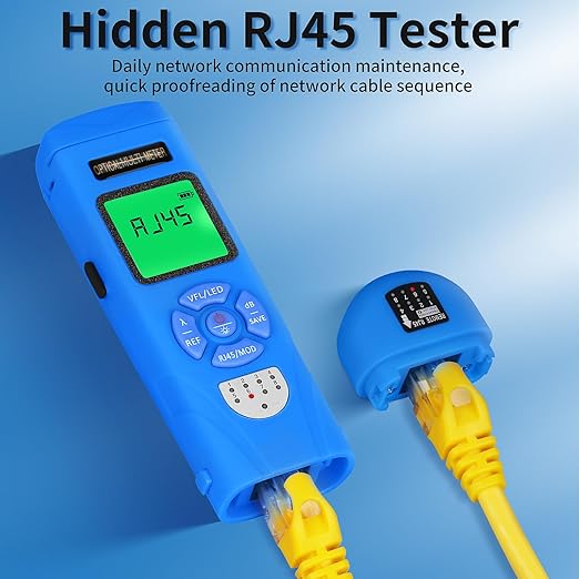 Rechargeable Optical Power Meter L-C50-15km mini Fiber Cable Tester Suitable for SC/FC/ST/LC Interface 4-in-1 Function Built-in 15km Visual Fault Locator RJ45 Network Testing with 1 FC-LC Adapter