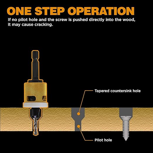 Generic 5 Count Carbide Tipped Countersink Drill Bit Set with Low Friction Depth Stop, 1/4" Quick Change Hex Shank for Wood, Plastic, Woodworking