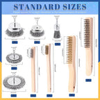 Glarks 9Pcs Wire Scratch Brush Set, Including 5Pcs Wire Wheel Cup Brushes, 4Pcs Carbon Steel/Brass Steel/Copper/Stainless Steel Wire Brushes with Wood Handle Curved Grip