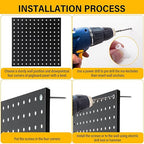 12 Pcs Metal Pegboard Panels 12" x 12" Heavy Duty Steel Peg Boards Wall Tool Organizer with Screw for Garage Tool Storage Office Organization Kitchen Craft Room