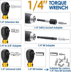 50Pcs Master Bike Torque Wrench Set, 1/4 Inch Drive, 10-230 IN.LB (1-26.0 Nm), Inch Pound Click Torque Wrench with Bit Sockets, 0.1 Nm Micro, 3/8 Adapter, Pro Bicycle Tool Kit for MTB