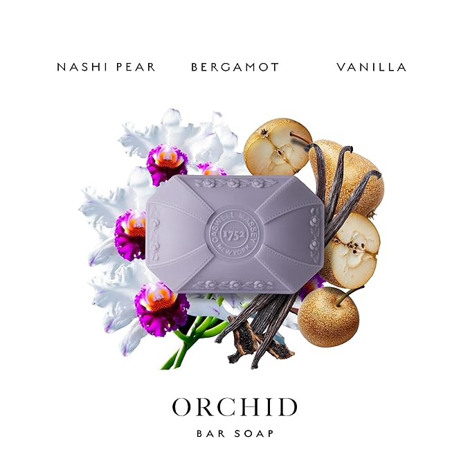 Caswell-Massey Orchid Natural Bar Soap for Women, Moisturizing Body Soap Bar for All Skin Types, Made with Essential Oils & Plant-Based Formula for Soft Skin, 3.5 oz