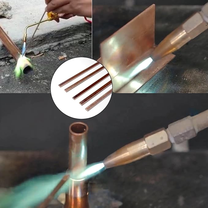 Brazing Rods Phosphor Copper 5% Silver Nitrate Sticks Copper Solder Kit Alloys Flat Industry Welding Rods for Air-conditioners, Refrigerators Pipe Gas and Freezers Storage HVAC(5% Silver Bcup-3)
