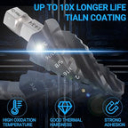 MABLEVI M35 Four Spiral Flute Cobalt Step Drill Bit 1/4" - 3/4", Wear-Resistant TiAlN Coated 1/4" Hex Shank Unibit Step Bit for Metal, Stainless Steel, Aluminum, Wood, Plastic（9 Sizes）