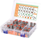 174Pcs 12 Kits DT Connector Kit With Ratcheting Wire Crimper for Deutsch Connector, 2 3 4 6 8 12 Pin Connectors Automotive Electrical Connectors With Size 16 Stamped Contacts IP68 Waterproof