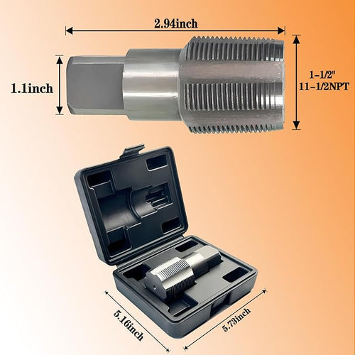 1-1/2"-11-1/2 NPT Pipe Tap, Precision Carbon Steel NPT Tap Set for Clean Accurate Threads, 1-1/2-11-1/2" NPT Tap, Perfect for Plumbers Mechanics DIYers, with Durable Plastic Case.