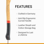 The Canoe Axe - German Made Bushcraft, Kindling, Camping & Hiking Axe, Leather Sheath, German Made, Anti-Slip 19.5" Hickory Wood Handle, 1.35 Pound Head (Red Stripe)