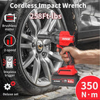 NAWIN Cordless Impact Wrench, 258Ft-lbs & 350Nm Power Impact Socket Set, 1/2 inch, Multi-Speed Adjustment, Led Light, 20V Impact Wrench with 2×4.0Ah Battery, Fast Charger