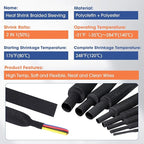 2:1 Heat shrinkable Braided Sleeving Fabric Wire Loom High Temp Heat Shrink Wiring Harness Abrasion Protector Cable Sleeve(1/2"-27ft)