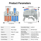 3Pcs Lever Wire Connectors, 2 in 8 Out, Push-in, 4-2.5 mm² Quick Wiring DIN Terminal Blocks, 30Pcs Wire Ferrules Terminals & 5.51 Inch DIN Rail Included