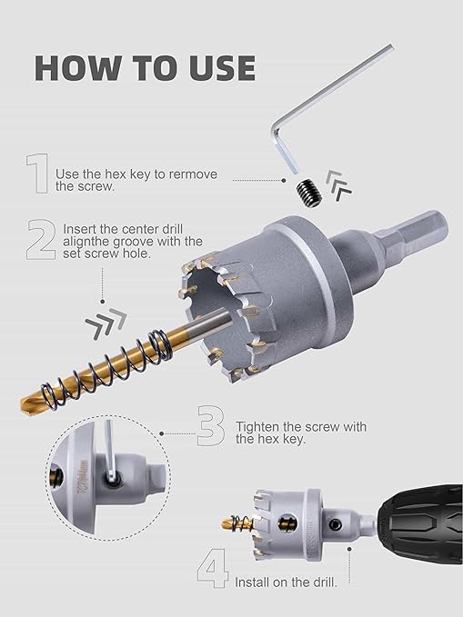 1-3/4" Carbide Hole Saw, Heavy Duty Metal Hole Cutter with Pilot Drill Bit for Cutting Stainless Steel, Metal Sheet and Aluminum Alloy (44mm | 1-3/4")
