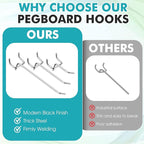 Hicarer 200 Pcs Stainless Steel Pegboard Hooks Multiple Sizes Fit 1/4" or 1/8" Pegboard Ideal for Garage Tool Organization, Wall Storage(2 Inch, 4 Inch, 6 Inch)