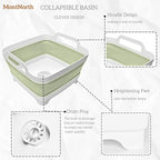 Collapsible Wash Basin 9L, Foldable Dish Tub with Drain Plug, Portable Collapsible Dish Basin, Camping Sink for Washing Dishes, Laundry & Kitchen Use (Green)