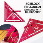 Pro 12 Inch Advanced Carpenter Square-Jig Block -Leve-Accurate Flatwork- Framing Square- Multi-Angle Measuring Tool (90° & 180°) for Carpenters & Architects (Red)