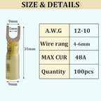 100pcs 12-10 AWG Marine Grade Heat Shrink Fork Connectors, ＃10 Tinned Copper Heat Shrink Fork Terminals, Insulated Electrical Spade Crimp Fork Wire Connectors (Yellow AWG12-10)
