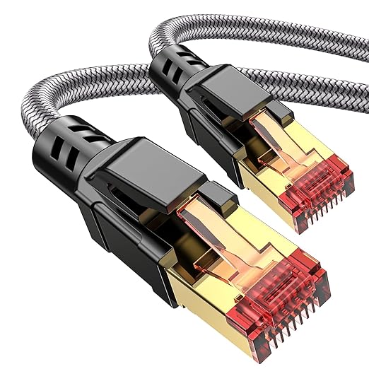 Cat 8 Ethernet Cable 50 ft, 40Gbps 2000Mhz High Speed Gigabit LAN Internet Cables,RJ45 Patch Cord Braided Round S/FTP Network Cable,for Smart Home,Office,Gaming,Modem, Router