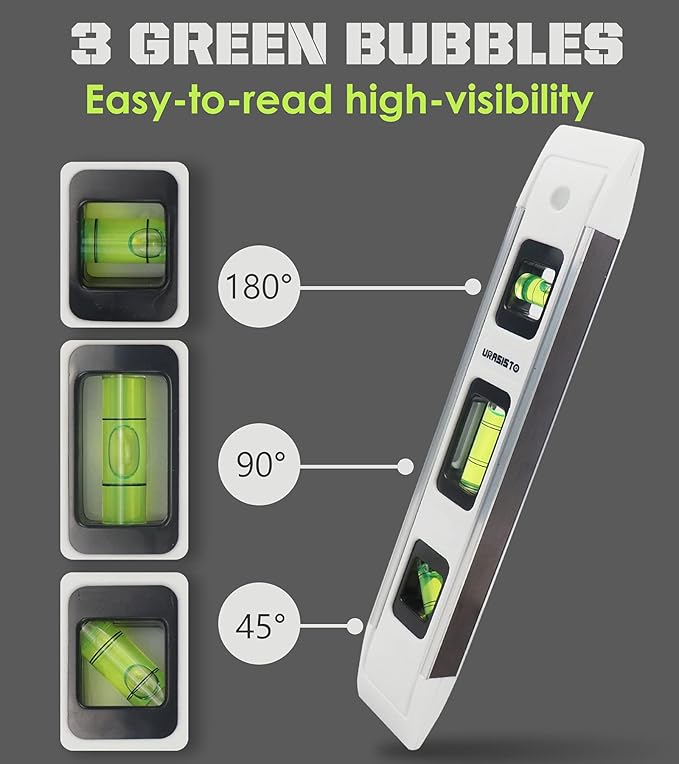 Torpedo Level 9-INCH Level with 45°/90°/180° Bubbles, Small Measuring Tool(3 Pack)