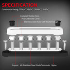 DAIERTEK 12V Bus Bar 6 x 5/16" (M8) Terminal Studs 12 Volt Power Distribution Block with Cover Battery Bus Bar 12V - 48V Positive & Negative for Automotive Car Boat Solar System