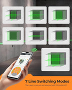 3x360° Laser Level with Remote&APP Control, CIGMAN Green Self Leveling Cross Line Laser for Construction and Picture Hanging, 3D Vertical/Horizontal Line, Magnetic Rotating Stand Included, CM-S01
