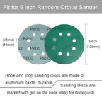 5 Inch 8 Hole Sanding Discs, 50 Pcs Wer Dry Sandpaper 800 Grit Hook and Loop Green Polyester Film Backed Sanding Disc for Random Orbital Sander Wood Car Metal Plastic (800 Grit, 50 Pack)