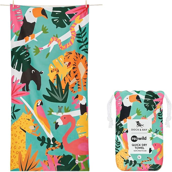 Dock & Bay Beach Towel - Quick Dry, Sand Free - Compact, Lightweight - 100% Recycled - Includes Bag - Havana Cabana - Set of 4 - Extra Large (200x90cm, 78x35)