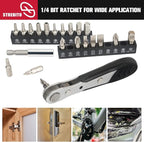 STREBITO Mini Ratchet Set, 22-Piece 1/4 Ratchet Right Angle Screwdriver, 36-Tooth Small Ratcheting Wrench Bit Ratchet For Tight Spaces, with Phillips, Slotted, Torx, Hex, Square and Adapter for Socket