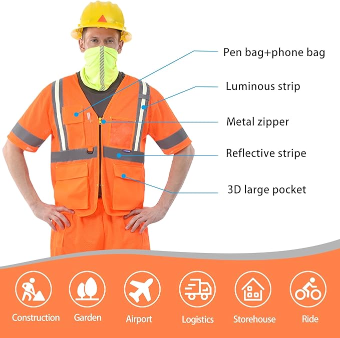 A-SAFETY Glow High vis Mesh safety Vest Class 3