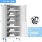 Aobabo Upgrade 71H''*32''W*16''D Metal Garage Storage Cabinet with Wheels and Pegboards, 5 Adjustable Shelves Steel Storage Cabinets for Home,Warehouse,Garage,Assembly Required,White