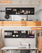 INCLY 4 Pack 12"x12" Black Metal Pegboard Panels, Heavy Duty Pegboard Wall Organizer with Frame, Black Peg Board for Walls, Garage, Workbench, Shed, Kitchen, Craft Room Tool Organization