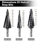 Lytool 3-Piece M35 Cobalt Step Drill Bits Set, 1/8"-7/8", 1/4" Hex Shank Four Spiral Flute Unibit for Metal, Stainless Steel, Aluminum, Wood, Plastic, for DIYers, Electricians, Fabricators