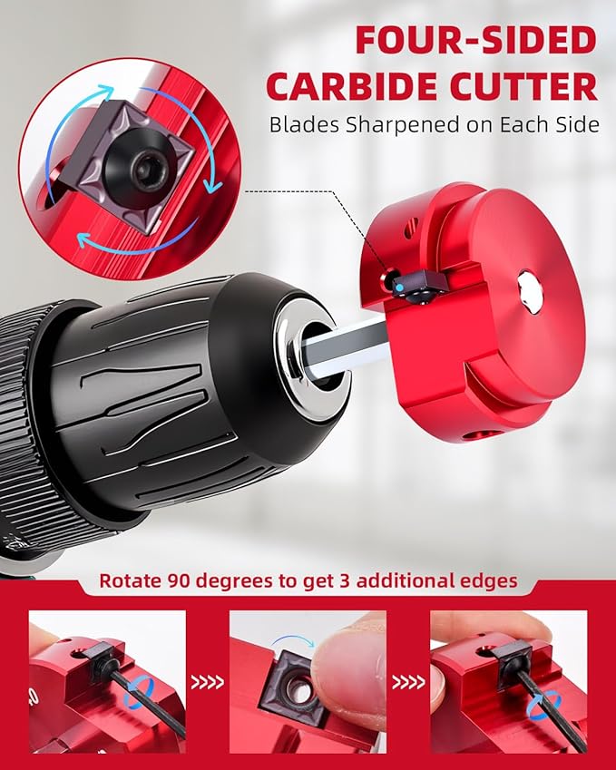 ERAYCO 4PCS PVC Pipe Reamer Kit, Plastic Pipe Fitting Reamer Tool, Fit into Standard 1/2" Drills, PVC Fitting Saver for SCH40 PVC CPVC ABS Pipe (1-1/2'', 2'', 3'', 4'')