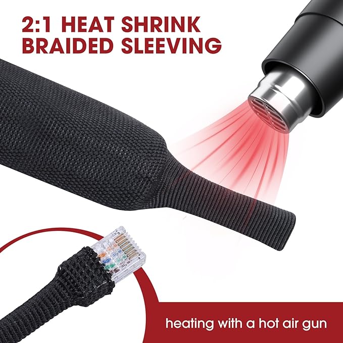 Heat Shrink Braided Sleeving, 2:1 Ratio Shrinkable Fabric Tubing Sleeve Abrasion Protection Cable Wire Sheath (1-3/8"-15ft)
