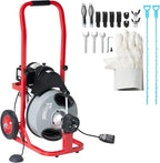 Albott 100 FT x 1/2 inch Electric Drain Cleaner Machine with Auto-Feed & 10 Cutters, Sewer Snake Auger for 1–4 Inch Pipes, Foot Switch & Wheels, Ideal for Home & Commercial Use, Gray/Red