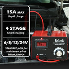 C15 Multiple Voltage Battery Charger 6V 8V 12V 24V Lead-Acid LiFePO4 Lithium Batteries, 15 A Automotive Car Battery Charger and Desulfator for Golf Cart Motorcycle Truck Lawn Mower