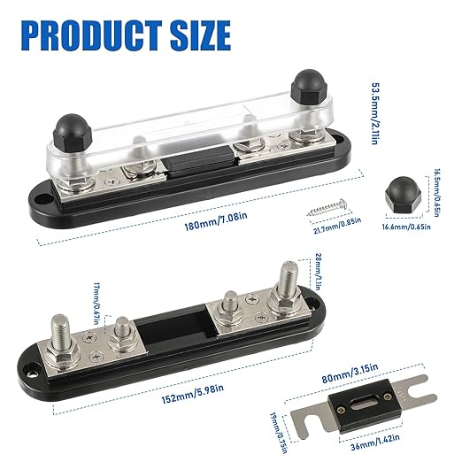 BOJACK ANL Fuse Holder with 600 Amp ANL Fuse, ANL Fuse Block with 2 Pieces 600A ANL Fuse, M10 Stud Terminals Maximum Current 750A, for Trucks, Cars, Ships, etc.