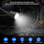 Magnetic Work Light, LED Work Light, with Flexible Gooseneck and Magnetic Base, Shop Tool Lamp for Lathe, Bandsaw, Work Bench, Sewing Machine, Industrial Lighting, 1200Lumens