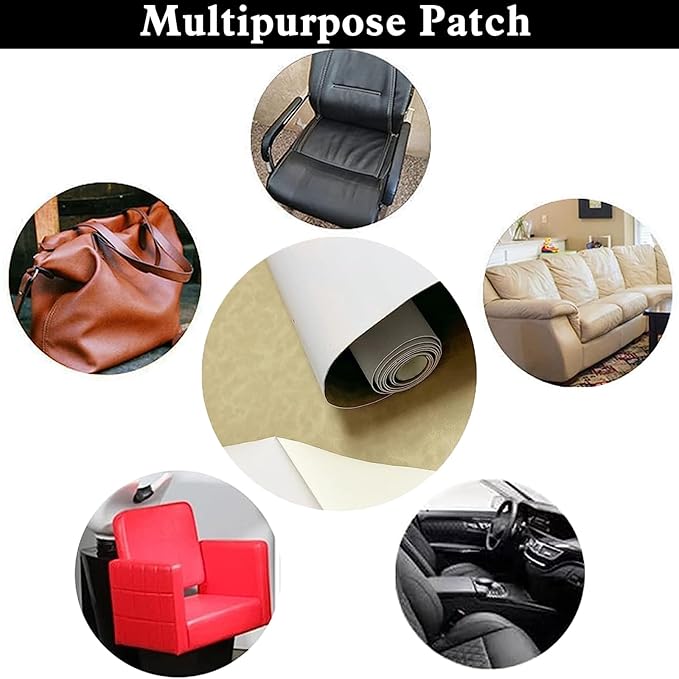 Leather Repair Patch Leather Repair Tape Self-Adhesive Cuttable Vinyl Leather Repair Kit for Couch Sofa Car Seat Furniture Cabinets Chair (Beige, 17.3 X 78.7 inch)