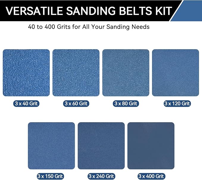 3x18 Inch Sanding Belts 21 Pcs 7 Grits Sizes (3 Each of 40/60/80/120/150/240/400 Grits) Heavy Duty Belt Sander Zirconia Belt Sander Paper for Wood, Metal, Stainless Steel, Cars, and Furniture