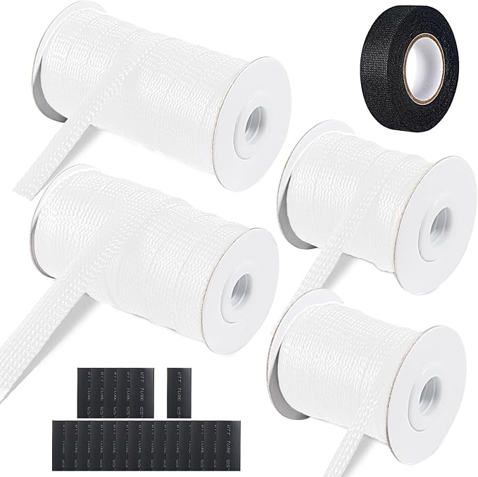 132 ft Expandable Braided Cable Sleeve Wire Loom PET Wire Sleeving，Wrap Management Mesh for Audio Video and Other Home Device Cable Automotive Wire - (1/2 Inch, 1/4 Inch, 2/5 Inch,3/4 Inch,White)