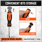 Magnetic Ratcheting Screwdriver Set: 14-in-1 Bits & 1/4" Driver, Multi-Sized Phillips, Slotted, Square, Torx, Hex for Garage & Daily Repair