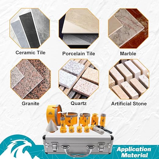 Tile Hole Saw Kit 8pcs - Diamond Core Drill Bits Set (19/25/35/50/75mm) & SDS Adapter for Tile Porcelain Ceramic Marble Granite with 20mm Diamond Finger Bit and 50mm Chamfer Bit Trimming Holes