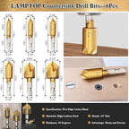 LAMPTOP 47 Pcs Woodworking Tools and Accessories, Including Countersink Drill Bit Set, Wood Plug Cutter, Step Drill Bit, Saw Blades, Drill Stop Bit Set, Long Twist Drill Bit, L-Wrench, Center Punch
