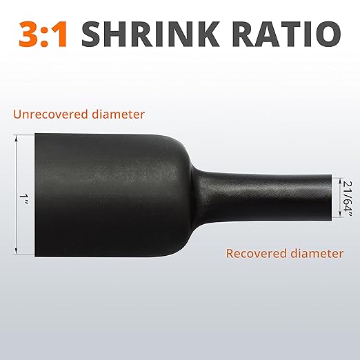Wirefy 1" Heat Shrink Tubing - Large Diameter - 3:1 Ratio - Adhesive Lined - Industrial Heat-Shrink Tubing - Black - 50 Feet Roll