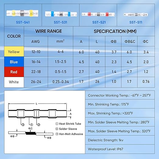 TICONN 100 Pcs Solder Seal Wire Connectors, Heat Shrink Butt Connectors, Waterproof and Insulated Electrical Wire Terminals, Butt Splice (100PCS)