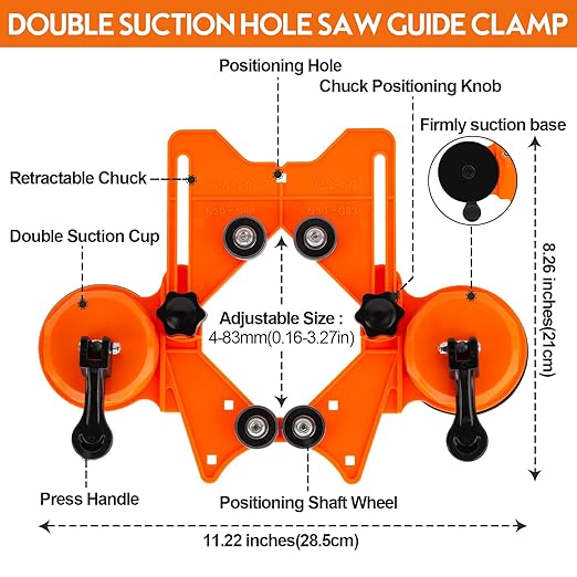 THINKWORK Diamond Drill Bits, Dry/Wet Brazing Hollow Drill Hole Saw Kit, 12 PCS Tile Opener (1/4"-2”) with Double Suction Cups Hole Saw Guide Jig, Suitable for Glass, Ceramic, Tile, Marble, Porcelain