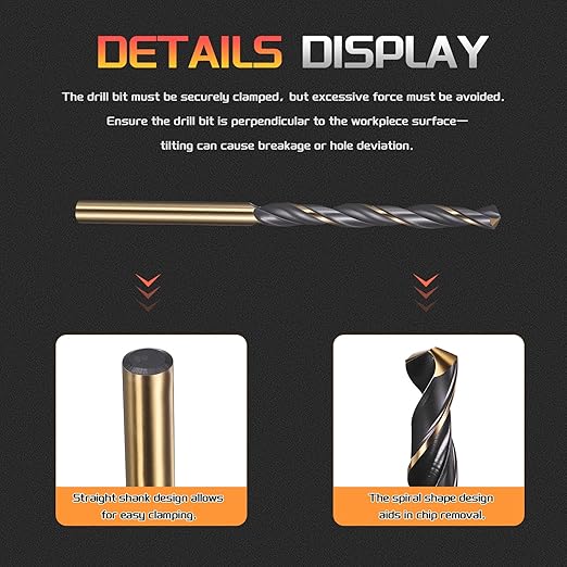 Drill Bit, 4.5mm Cutting Diameter, 4341 HSS Gold and Black 118° Cutting Angle Number Jobber Bits - (Applications: for Drilling Soft Metal Plastic Wood), 5-Pieces
