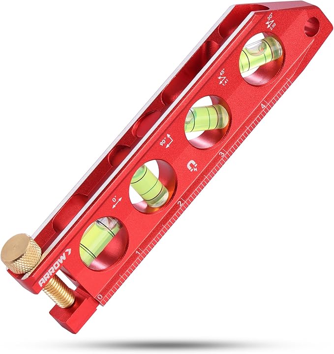 ARROW 6.3-Inch Torpedo Level, Magnetic Leveler with 0°/30°/45°/90° Bubbles, Top-view Windows, Aluminium Alloy Frame, Dual Metric and SAE Scales