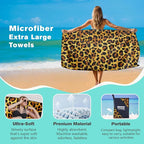 Leopard Print Beach Towel Oversized 36" x 72", Thin Lightweight Sand Free Quick Dry Microfiber Towel for Swimming Pool Cruise Camping Travel