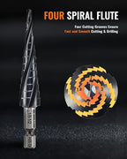 ZELCAN 13 Sizes M35 Cobalt Step Drill Bit, 1/8" to 1/2" Four Spiral Flute Step Drill Bit for Metal, Titanium-Coated HSS Step Bit with 1/4" Hex Shank for Stainless Steel Aluminum Copper Wood Plastic